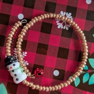 Gold Beaded Snowman Memory Wire Bracelet